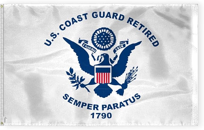 AGAS Coast Guard USCG Retired Flag 5x8 Ft - Printed 200 Denier Nylon - Double Stitched Edges Canvas Header Brass Grommets - Outdoor Large USA Coast Guard Retired Flag