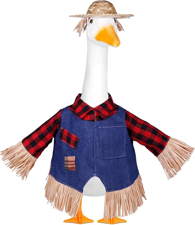 Scarecrow Goose Outfits Halloween Porch Goose Costume for 23inch Thankgiving Geese Clothes Fall Outdoor Garden Yard Patio Lawn Decor