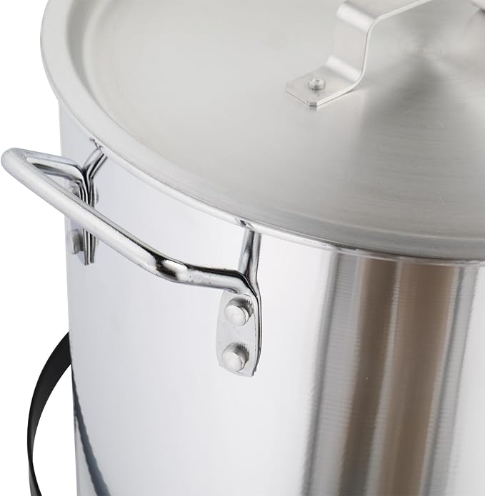 Turkey Deep Fryer 30 Qt, Mordern Outdoor Fryer, Aluminum Crawfish Boiler with Basket and Lid, 55000-Btu Propane Stove, Adjustable Firepower, Portable Seafood Boil Pot for Crab, Lobster, Shrimp, Silver