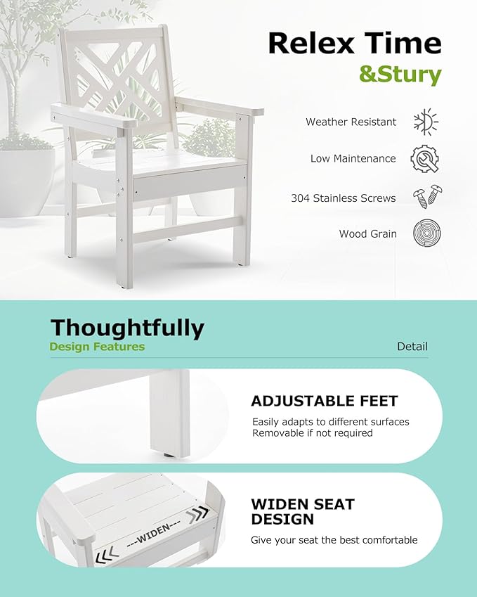7 Piece HDPE Outdoor Dining Set for 6, Patio Dining Furniture Set with Umberlla Hole, Weather Resistent Outdoor Table and Chairs for Garden, Poolside, Backyard, Deck,White