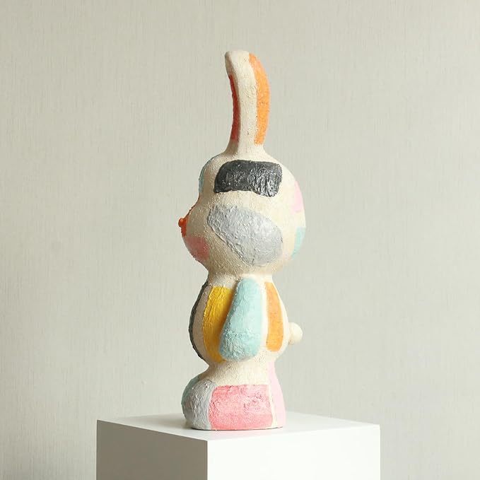 Lukitas Bunny Statue Decor, Colorful Artistic Rabbit Sculpture, Vibrant Faux Sandstone Decorative Ornament for Garden Patio Yard Living Room, Resin 14''