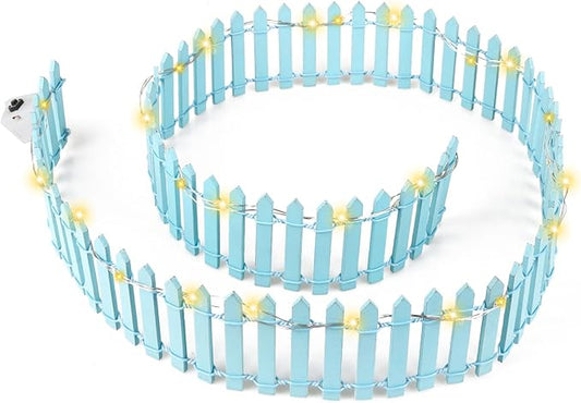Mini Fairy Garden Fence, 35.5x2 Inch Cuttable Small Wood Picket Fence, DIY Miniature Accessories Decoration for Dollhouse, Crafts, Vegetable Platter, Cake(Light Blue)