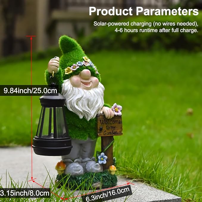VINIUSIKI Solar Garden Gnome Statues with Lantern Light, Easter Outdoor Decorations for Porch Patio, Gifts for Women and Men, Decorative Resin Statue for Outdoor Patio Yard