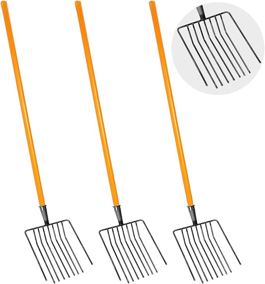 3 Sets Pitch Fork for Gardening, 9 Tines Wide Pitchfork 47.2 Inch Garden Manure Fork with Long Hardwood Handle Heavy Duty Mulch Forks Horse Stall Forks for Mulch, Hay, and Gardening