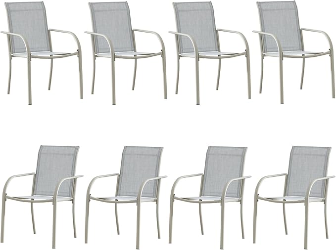 Outdoor Dining Chairs Set of 8, Stackable Patio Chairs with Textilene Fabric, Lightweight Garden Chairs for Poolside, Backyard, Camping, Beige