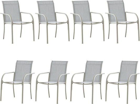 Outdoor Dining Chairs Set of 8, Stackable Patio Chairs with Textilene Fabric, Lightweight Garden Chairs for Poolside, Backyard, Camping, Beige