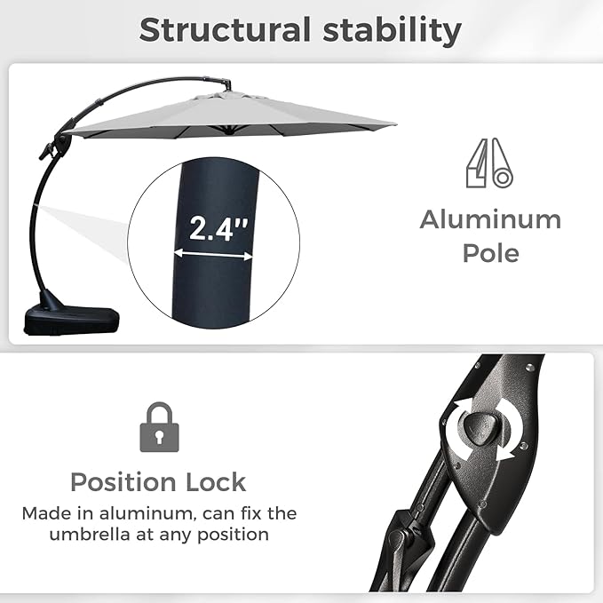 Grand patio 12 FT Sunbrella Cantilever Umbrella with Base Outdoor Aluminum Offset Umbrella with Tilt Adjustment (Granite, 12 FT-SUNBRELLA)