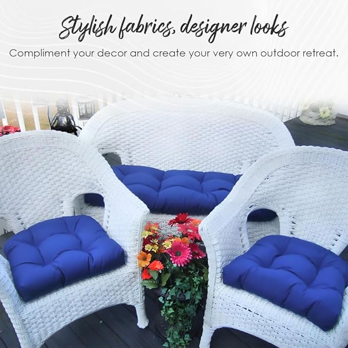 RSH DECOR: Tufted U-Shapes & Lumbars 2 of Each | 22" x 22” & 20" x 12" | Water-Resistant Spun Fabric | Outdoor Wicker Cushions & Support Pillows for Patio Furniture | Navy