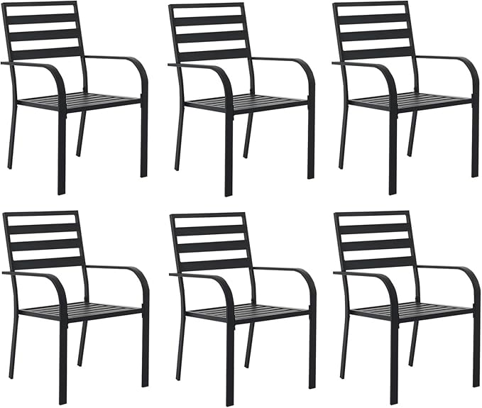 Outdoor Dining Chairs Set of 6, Aluminum Frame Stackable Patio Dining Chairs with Armrest, Wrought Iron Patio Bistro Chairs for Lawn, Backyard, Garden, Porch