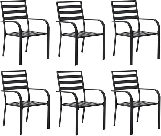 Outdoor Dining Chairs Set of 6, Aluminum Frame Stackable Patio Dining Chairs with Armrest, Wrought Iron Patio Bistro Chairs for Lawn, Backyard, Garden, Porch