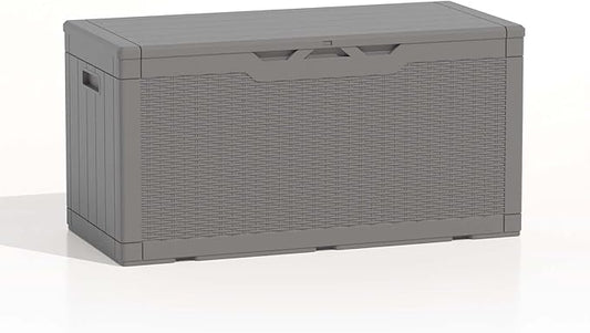 Patiolife 100 Gallon Resin Deck Box, Large Outdoor Storage Box for Garden Tools, Pool Supplies, Waterproof and Lockable, Grey