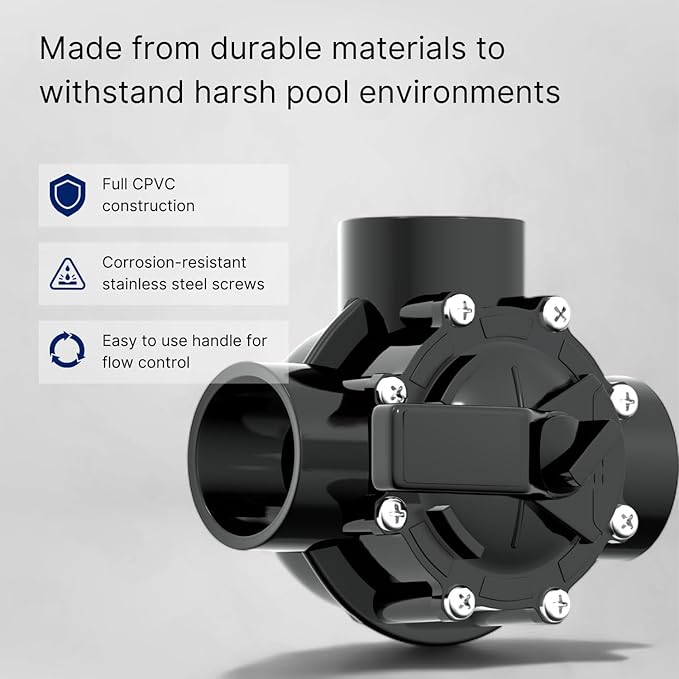 FibroPool Swimming Pool Diverter Valve - 1 1/2 Inch - 3 Way - Positive Seal & Non Lube Replacement Valve for Pools and Spas Black