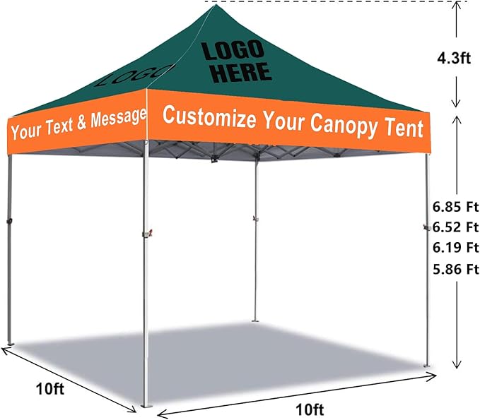 Custom Canopy Tent 10x10 with Logo, Custom 10x10 Pop Up Canopy Tent, Nano-Grade Water Repellent Heavy Duty for Business, w/Roller Bag (1 Full Wall + 2 Half Wall)
