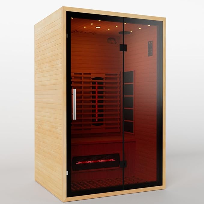 Full Spectrum Infrared Sauna for 2 Person, Upgraded WiFi Control Indoor Red Light Therapy Canadian Hemlock Wood Home Spa Saunas, Speaker, Oxygen bar, Reading & 7-Color Light, 1750 W, 110V US Instock
