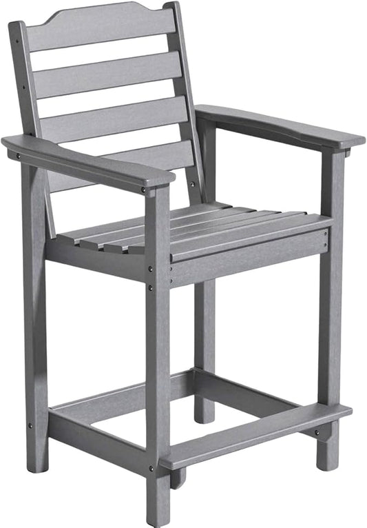 OTSUN Tall Adirondack Chair, 24 inches HDPE Bar Height Outdoor Chair, All Weather Resistant Adirondack Bar Stools for Balcony, Porch Kitchen (1 PC, Gray)