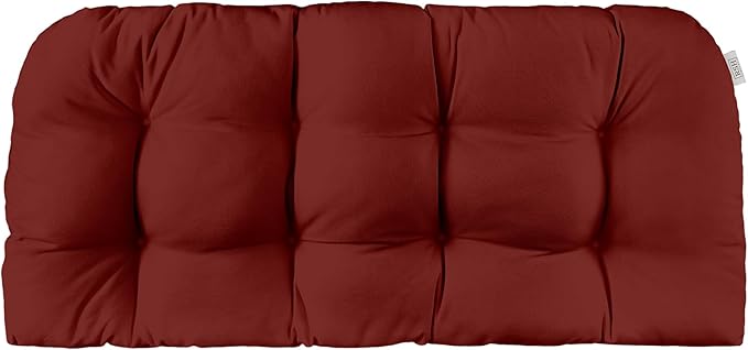 RSH DECOR: Sunbrella Tufted Wicker Loveseat Cushion | 44" x 22" | Outdoor Settee Cushion for Patio Furniture | Crafted with Sunbrella Performance Fabric| Canvas Burgundy