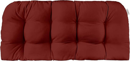RSH DECOR: Sunbrella Tufted Wicker Loveseat Cushion | 44" x 22" | Outdoor Settee Cushion for Patio Furniture | Crafted with Sunbrella Performance Fabric| Canvas Burgundy