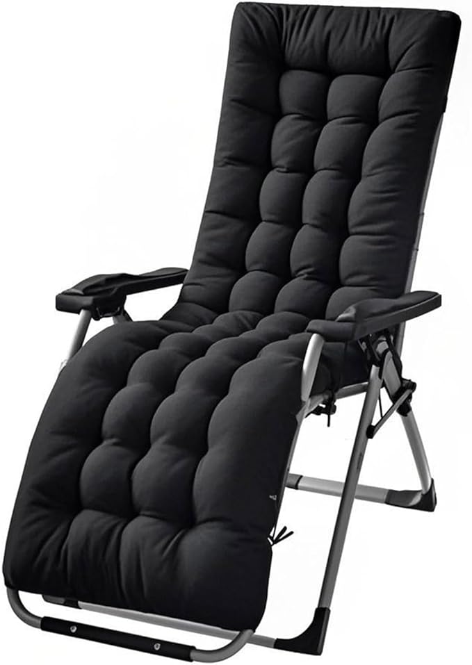 ERWUDEling Zero Gravity Lounge Chair Cushion Replacement 67 Inch, Thick & Soft Patio Furniture Cushion for Outdoor/Indoor Use, Waterproof Non-Slip with 8 Ties, Black (19 x 67 x 4 Inches)
