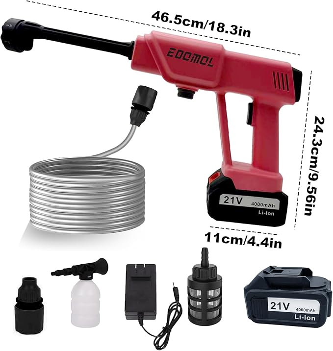 Cordless Pressure Washer,Portable 21V Battery Power Washer for Ladies Women,Electric Pressure Washer Handheld with 6-in-1 Nozzle and Foam Pot,Car Cleaner Gun for Outdoor Floor Garden Wall,Pink