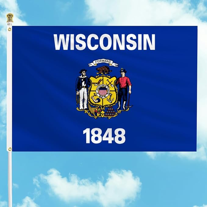 FLAGWIN Wisconsin Flag 3x5 FT - 3 Ply Double Sided Polyester Wisconsin State Flag with Brass Grommets - Vivid Color and Fade Proof State of Wisconsin Flags 3x5 Outdoor