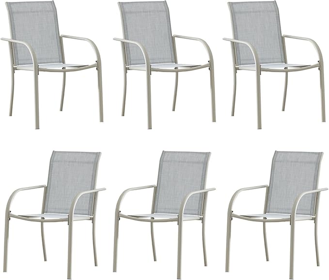 Patio Chairs Set of 6, Outdoor Dining Chairs with Breathable Textilene Fabric, Stackable Patio Chairs for Lawn, Garden, Backyard, Poolside, Beige