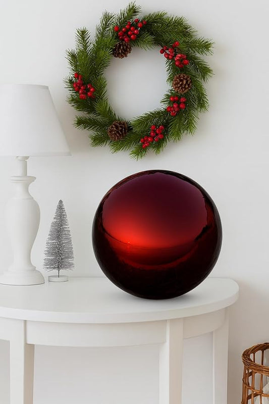 Lulu Decor, Red Stainless Steel Gazing Mirror Ball Size 16, Smooth Reflective Shiny Garden Decoration Globe