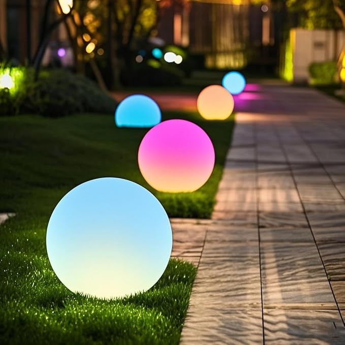 12-inch Dimmable Solar Globe Light, RGB 16 Color Changing Large Glowing Orb Light w/Remote, Waterproof Outdoor Solar Ball Lights with Ground Stake, Perfect for Backyard Garden Poolside
