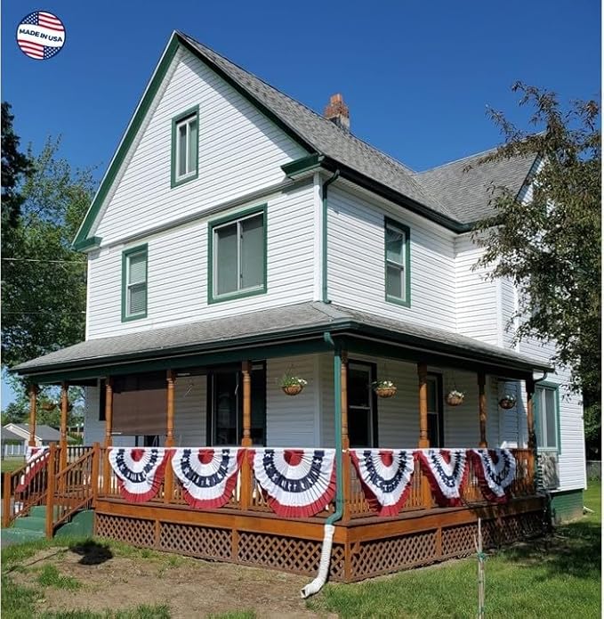 American Pleated Fan Flag Bunting. 3 x 6 ft Embroidered Stars & Sewn Stripes USA Indoor/Outdoor Nylon Bunting Banner. Perfect for July 4th and America 250 events. 100% Made in America by Old Glory Bunting