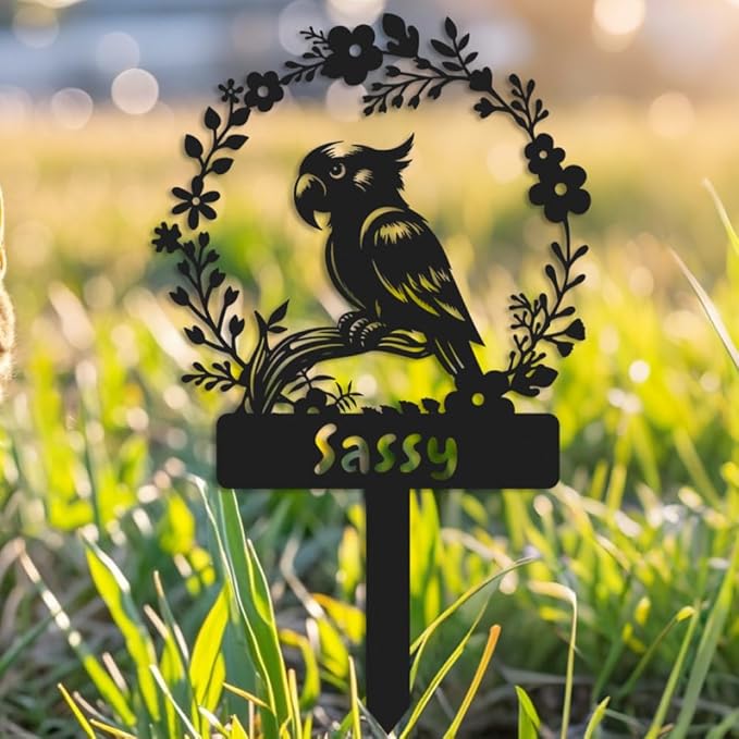 Custom Parrot Memorial Stake,Metal Parrot Grave Marker,Parrot Garden Sign,Remembrance Stake,Bird Loss,Outdoor Garden Yard Sign Parrot 14inch