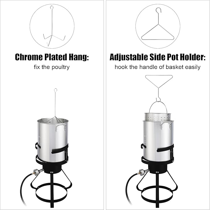 Turkey Fryer Pot with Basket and Burner, 54000-Btu Propane Fryers, include 30qt Deep Pot & 10qt Fish Fryer, Aluminum & Iron, Rapid Heating, Complete Outdoor Cooking Kit for Boiling and Frying, Silver