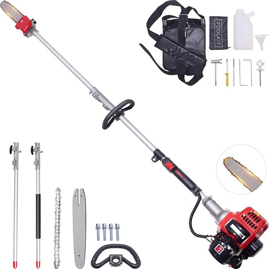 48CC Gas Powered Pole Saw 16FT Lightweight with Auto Lubrication, Safety Lock, and Quick Stop for Easy Tree Trimming (GZJ-005)