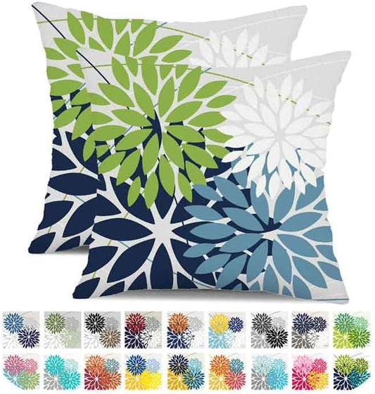 DFXSZ Outdoor Throw Pillow Covers 16x16 Inch Set of 2 Waterproof Spring Summer Geometric Elegant Blue Green Outdoor Pillow Covers for Patio Funiture Garden Couch 158Y16