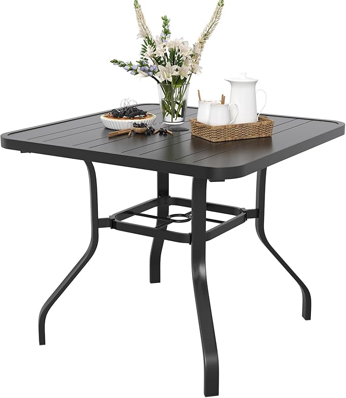 Soohow Patio Dining Table 35"x35", Square Outdoor Dining Table with 1.57" Umbrella Hole, Metal Outdoor Furniture for Patio, Graden, Backyard and Poolside, Weather-Resistant