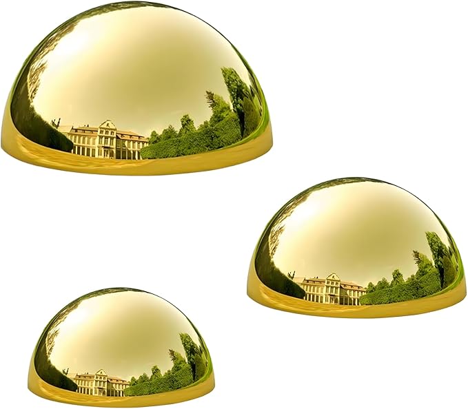 3PCS Decorative Gold Half Gazing Ball, Stainless Steel Mirror Globe, Hollow Polished Reflective Smooth Garden Sphere, Garden Dome Ornament