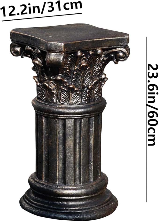 Decorative Roman Column Pedestal, Black Bronze, MGO Cement with Fiber, Classical Garden Pillar, Indoor Outdoor Decor, 23.6 inch Height, Wrap Foam Safely Delivered from Local Warehouse