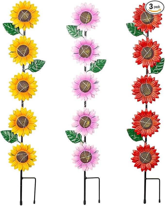 Solar Garden Stakes Lights,3 Pack Metal Sunflowers for Outside,Waterproof Solar Decorative Garden Stakes,Metal Spring Yard Art Decor Lights for Patio Pathway Backyard Porch Lawn(22.6 * 4.7IN)