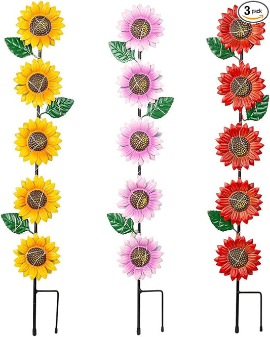 Solar Garden Stakes Lights,3 Pack Metal Sunflowers for Outside,Waterproof Solar Decorative Garden Stakes,Metal Spring Yard Art Decor Lights for Patio Pathway Backyard Porch Lawn(22.6 * 4.7IN)