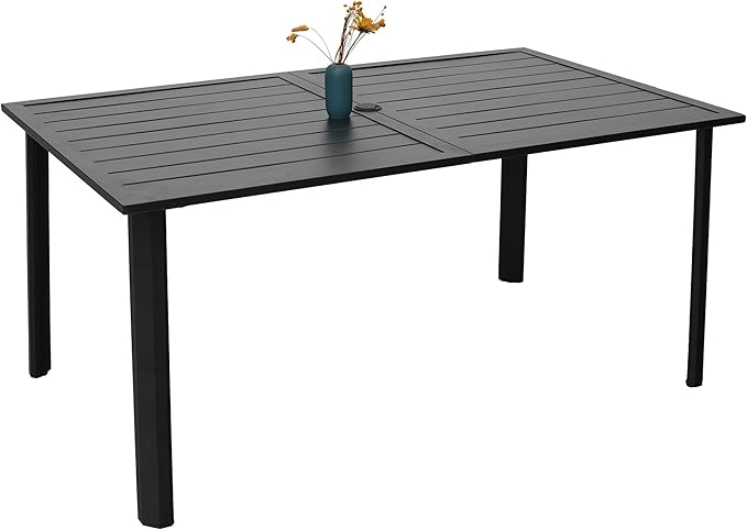 7 Pieces Patio Rattan Chairs and 63" x 38" Rectangle Table Set for Deck, Garden, Yard Outdoor Armrest Dining Stackable Chairs with Cushions