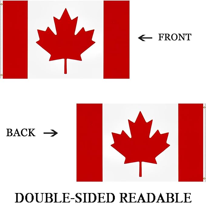 Outdoor Canadian Canada Flag Banner Embroidered 3x5 Double Sided- 3Ply Heavy Duty 300D Nylon(All Weather)- CAN Flag-2 Brass Grommets & 4 Rows Stitched