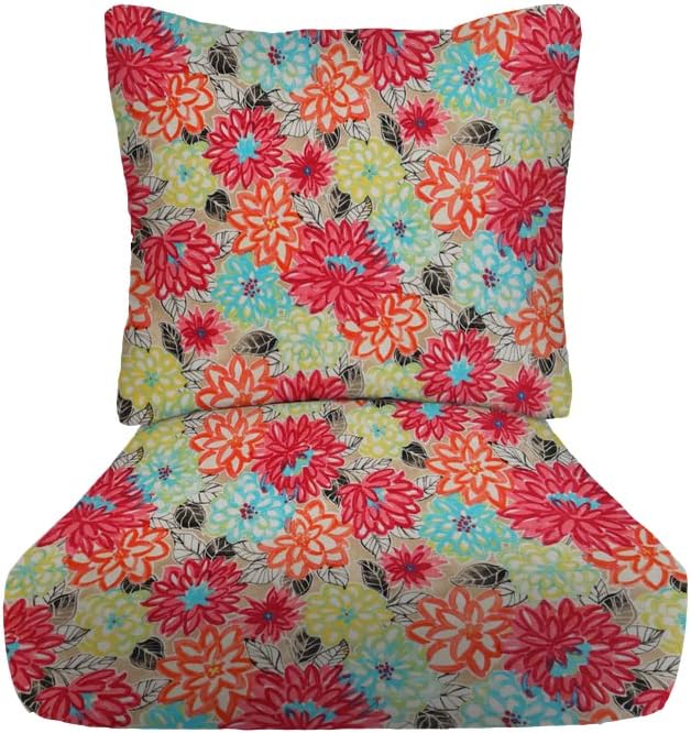 RSH DECOR: Deep Seating Cushion with Pillow Back | 23” x 26” Seat | All-Weather Spun Fabric | Water and Fade-Resistant | Outdoor Chair Cushion Set for Patio Furniture | Artistic Floral