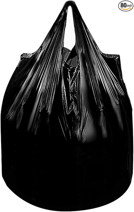 4 Gallon Trash Bag with Handles, Pack of 80, Unscented Garbage Bags, Size 45 * 55cm, 4.15g/pcs, 1Mil Thickness, Unscented, Black