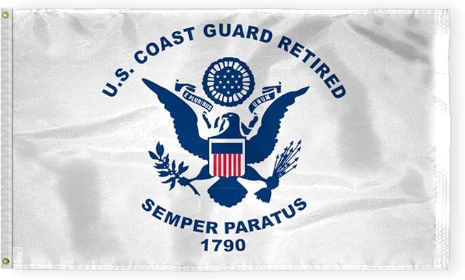 AGAS USA Coast Guard Retired Flag 4x6 Ft - Printed 200 Denier Outdoor Nylon - Double Stitched Edges Canvas Header Brass Grommets - Big Size USCG Coast Guard Retired Flag