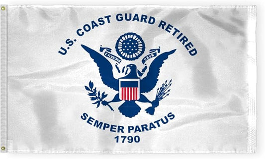 AGAS Coast Guard Retired Flag 3x5 Ft - Printed 200 Denier Nylon - Double Stitched Edges Canvas Header Brass Grommets - Indoor/Outdoor Coast Guard Retired Flag 3' x 5'