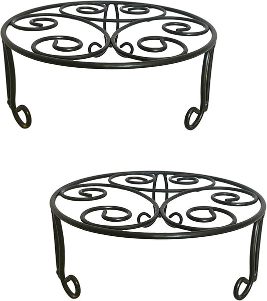 2 Pack 13in Diameter Metal Plant Stand for Indoor Outdoor Large Plants Flower Pot Heavy Duty Flower Pot Stand Holder,Rustproof Iron Round Plant Shelf for Planter Outdoor Plant Stand for Patio & Garden Décor (2 Pack 13 Diameter 5 inches Tall Black)