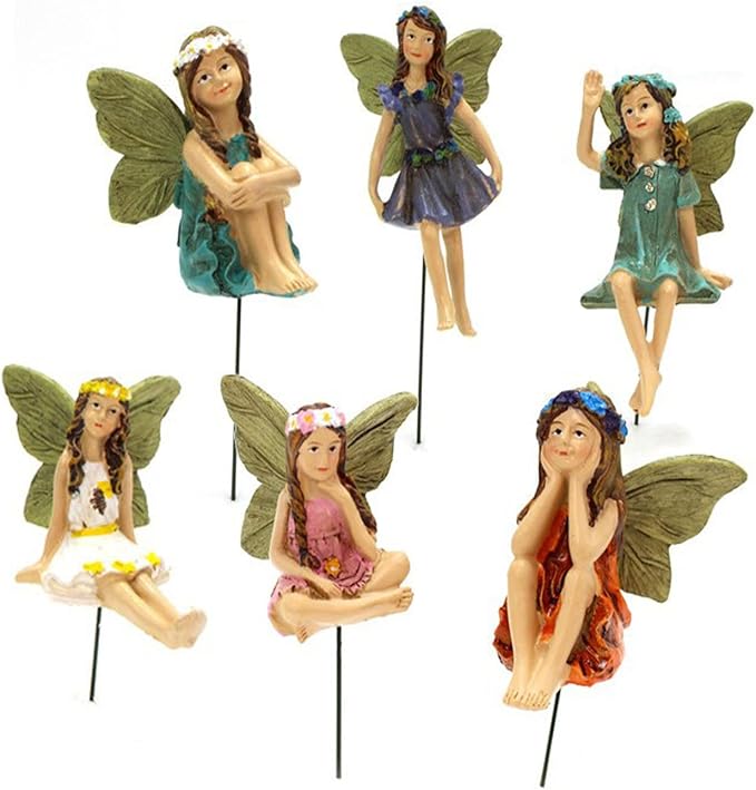 Miniature Fairies Figurines (6pcs) - Decor for Outdoor & Indoor Gardens & Homes, Vintage Resin, Lovely