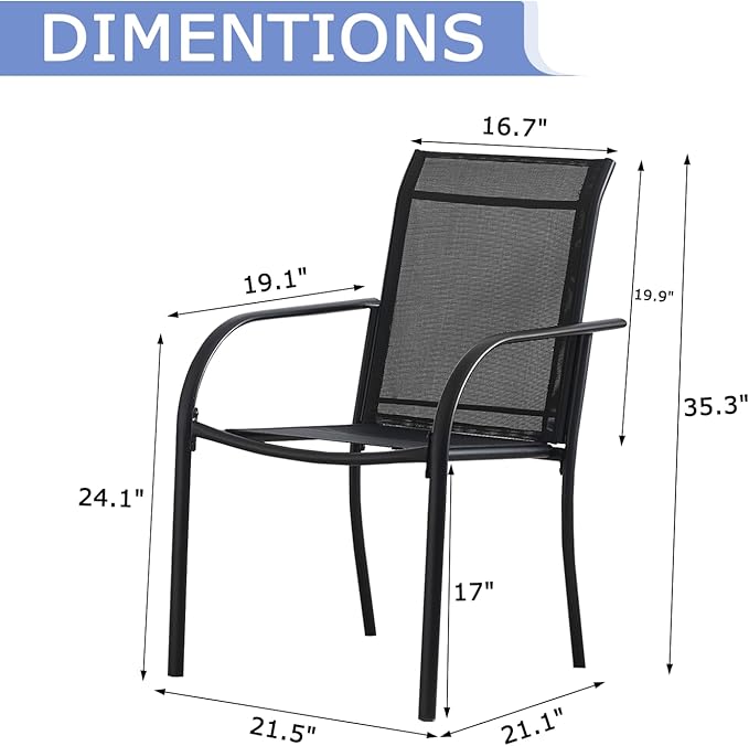 Patio Chairs Set of 8, Outdoor Dining Chairs with Breathable Textilene Fabric, Stackable Patio Chairs for Lawn, Garden, Backyard, Poolside, Black
