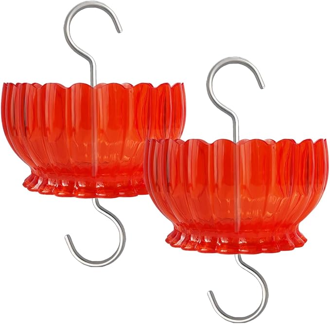 Extra Large Ant Moat for Hummingbird Feeder - Pack of 2PC x 9 OZ Capacity Insect Guard Red Daisy
