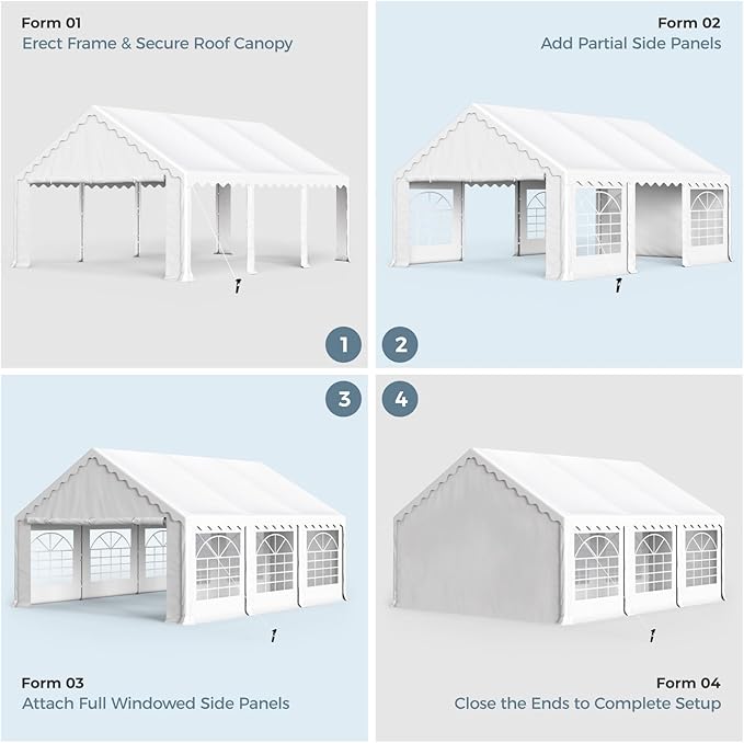GREEN PARTY 16x20FT Party Tent Heavy Duty, Large Wedding Event Shelters with 3 Carry Bags & Removable Sidewalls, Outdoor Canopy Gazebo Commercial Tent for Carport Camping Garden Patio
