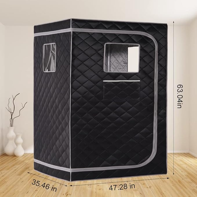 Smartmak Full Size Steam Sauna Tent, Portable Whole Body Home Spa Room, 1 or Two Person Large Space, Steamer NOT Included (47.28" x 35.46" x 63" Grey Border)