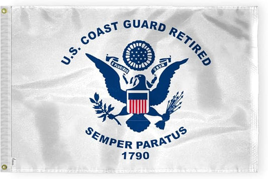 AGAS US Coast Guard Retired Military Flag 2x3 Ft - Printed 200 Denier Nylon - Double Stitched Edges Canvas Header Brass Grommets - Indoor/Outdoor USCG Retired Garden Flag